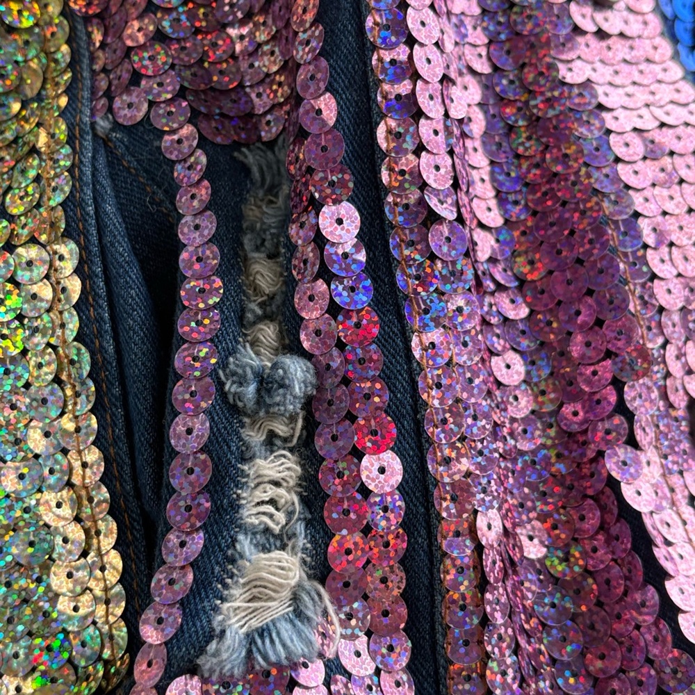 Sequin Patchwork Denim Jacket - image 5